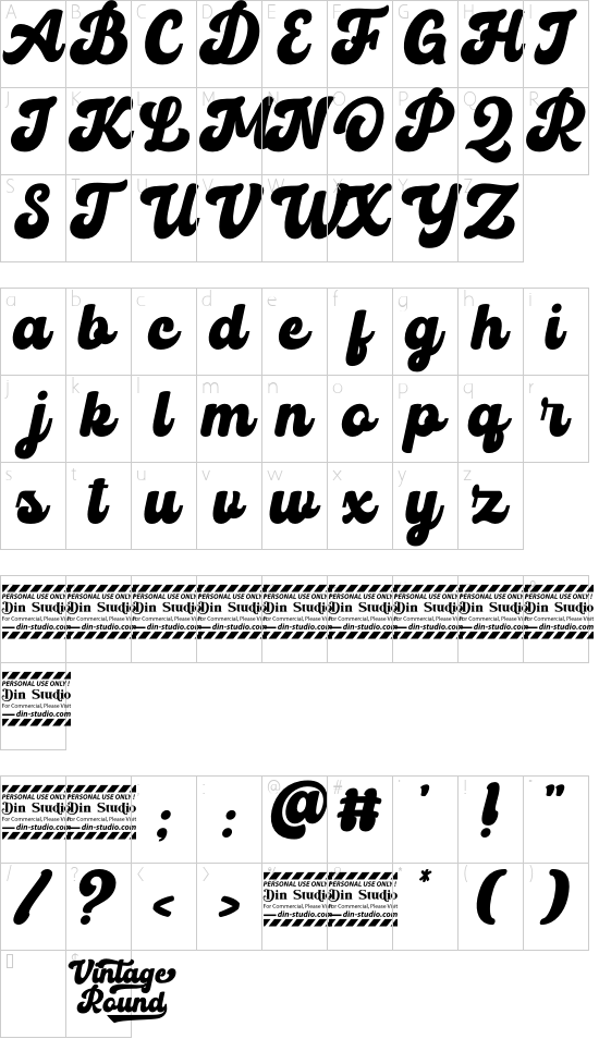 Vintage Round Personal Use font character map