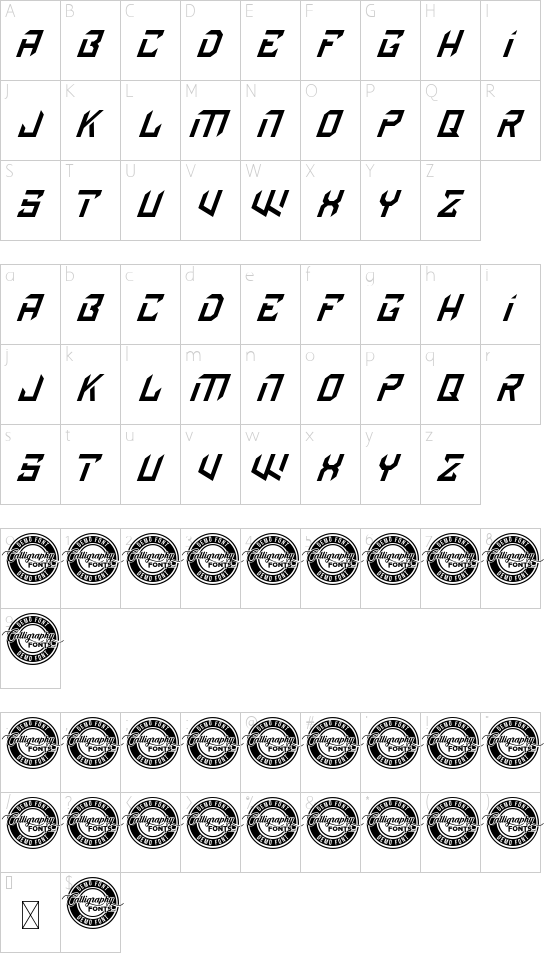 Discrown Demo Italic font character map