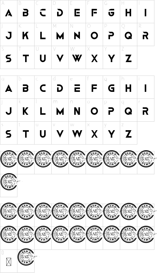 Dragraces Demo font character map