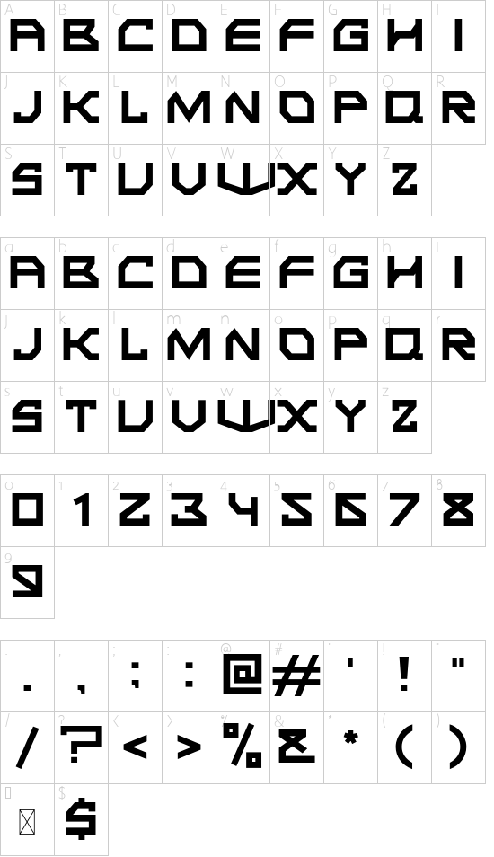 THINGS DIGITAL Regular font character map