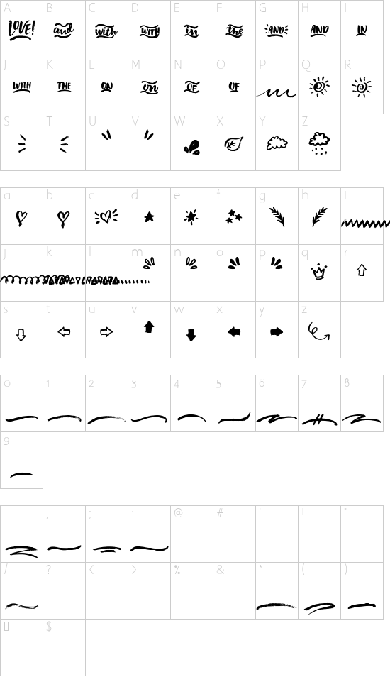 Beautiful Day Extras font character map