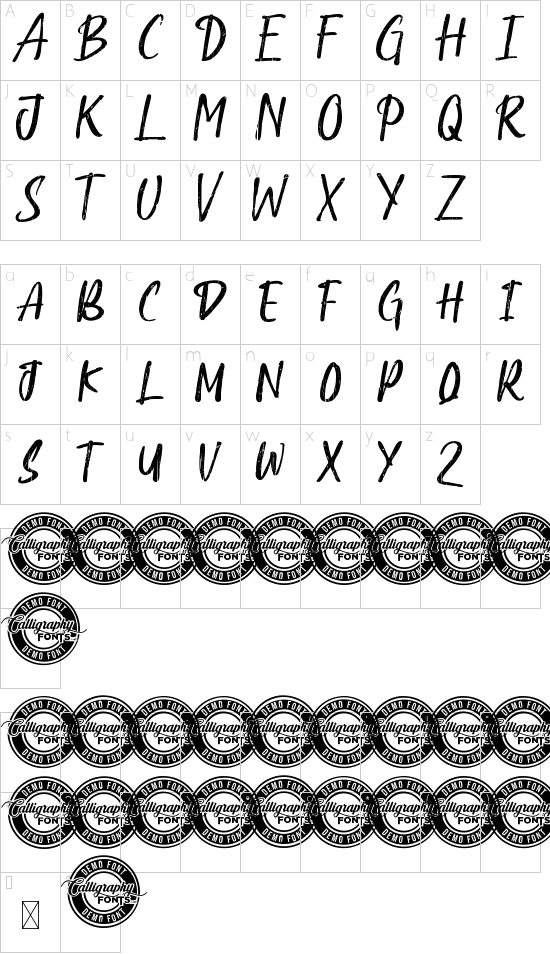 Jungle Queen Demo font character map