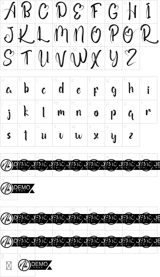 Kramfors Demo font character map