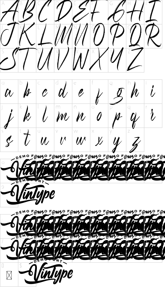 South Edge Demo font character map