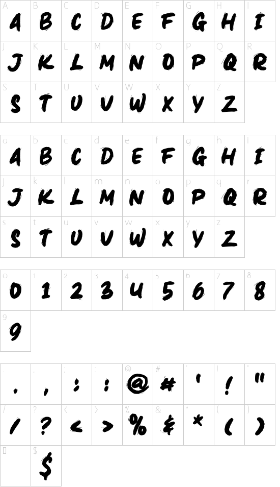 Zembrush font character map