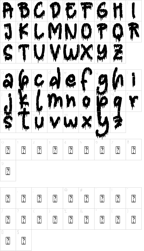 Blood Shadow font character map