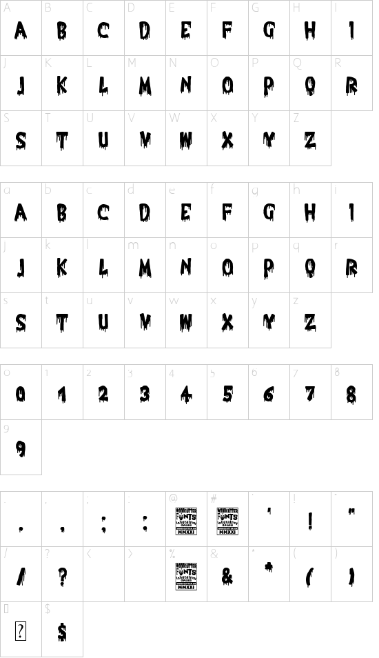 Death Road 13th font character map