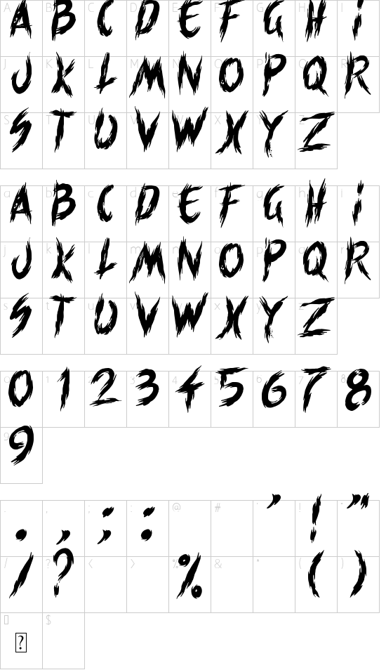 Slayer movie font character map