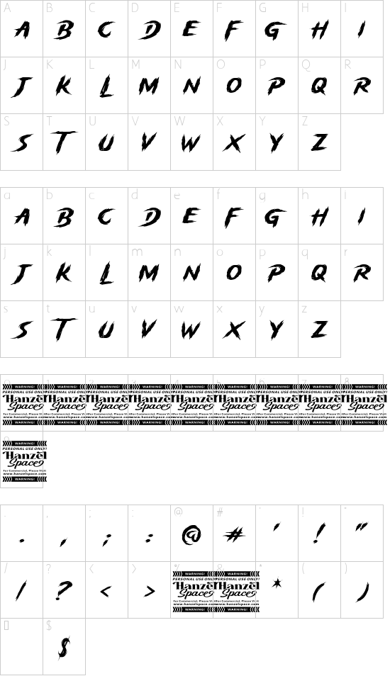 Storm Gust font character map