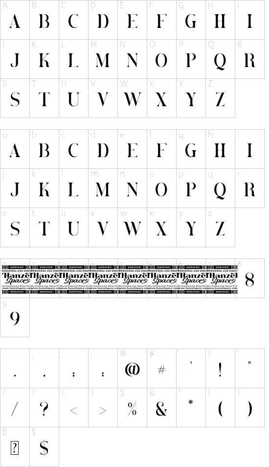 Brovile font character map