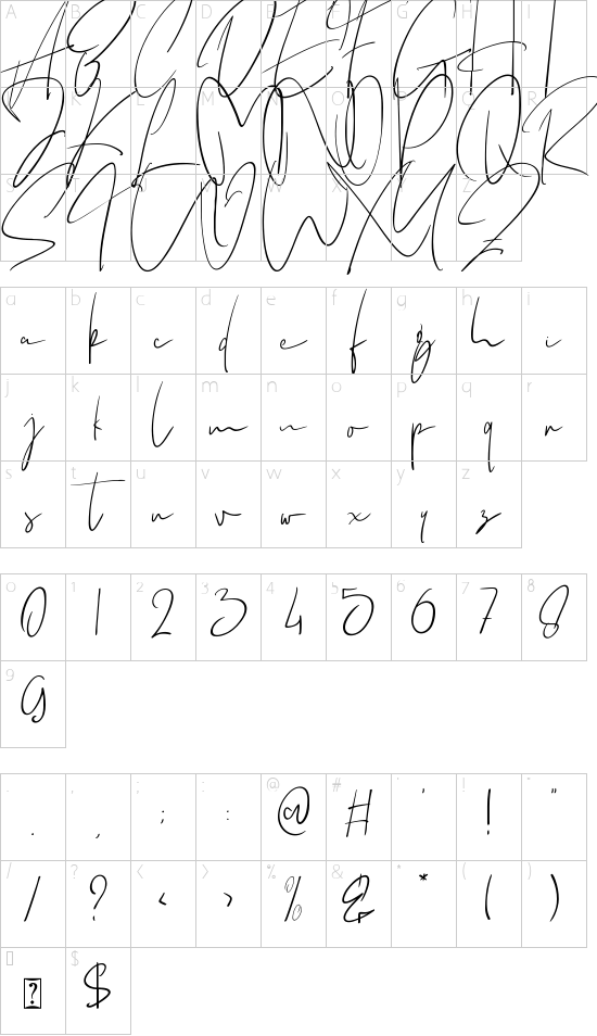 Beautifull font character map