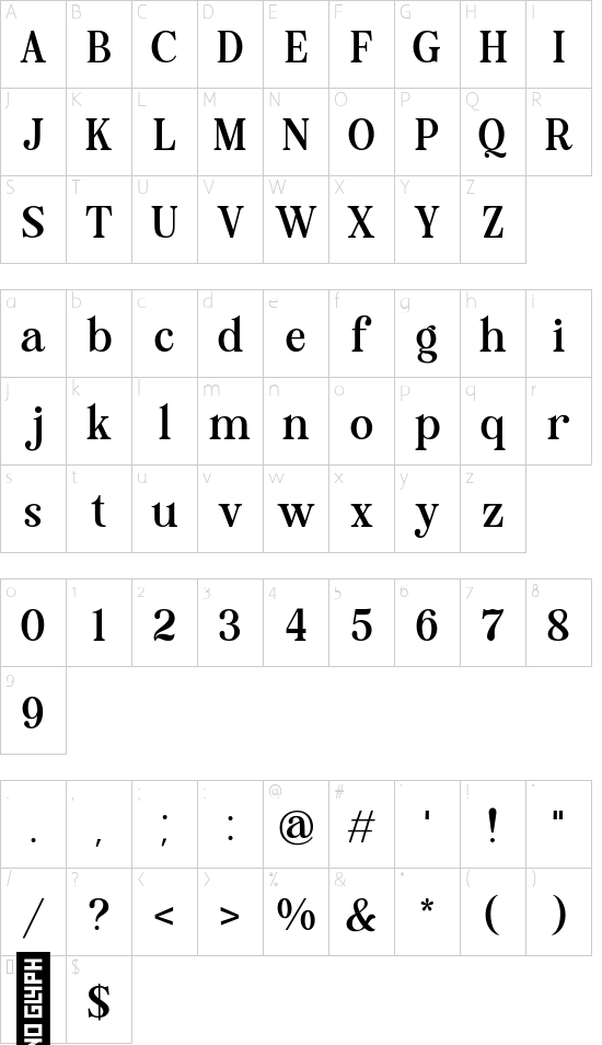 Brohoney Regular font character map