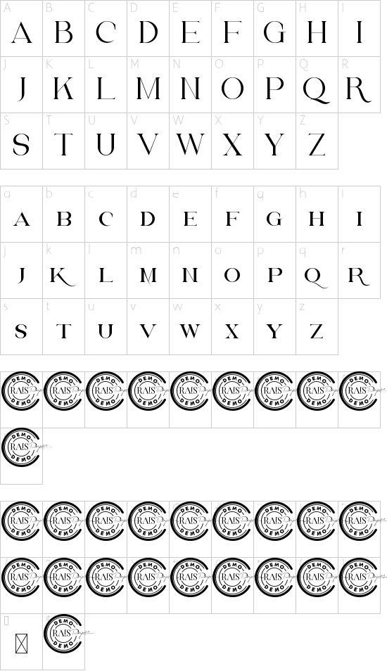 Chamberlain Demo font character map