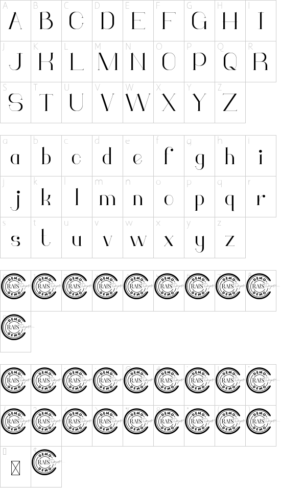 Monodic Demo font character map