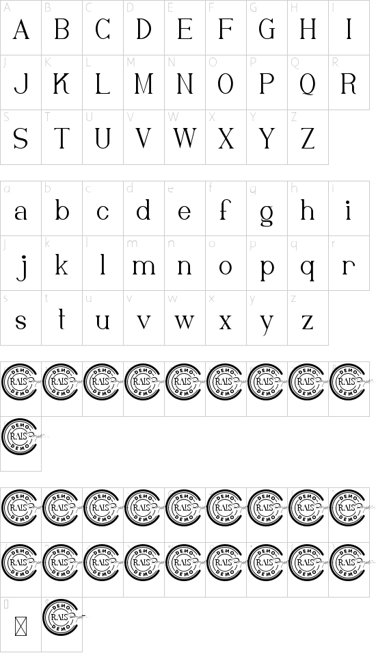 Rowan Berry Demo font character map