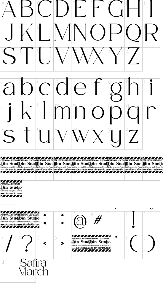 Safira March Personal Use font character map