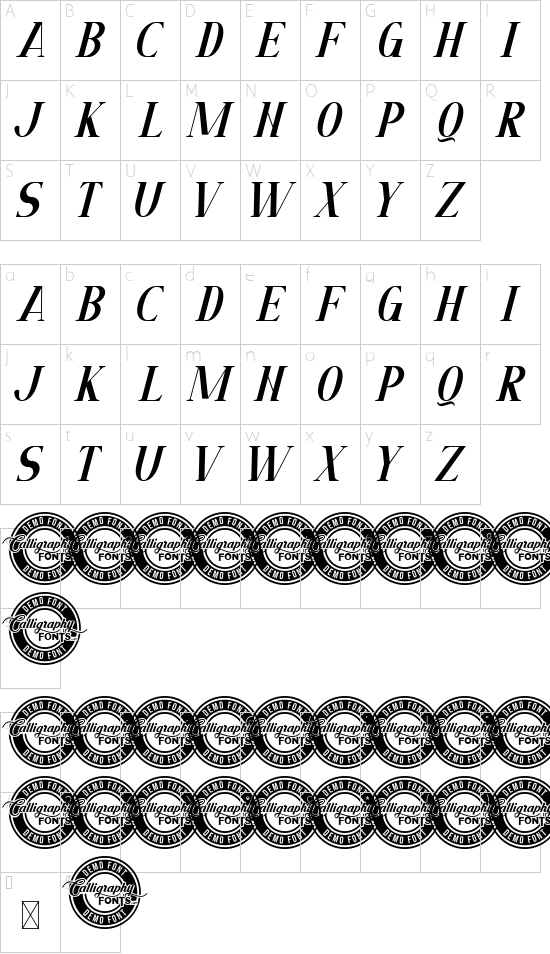 Southlake Demo Italic font character map