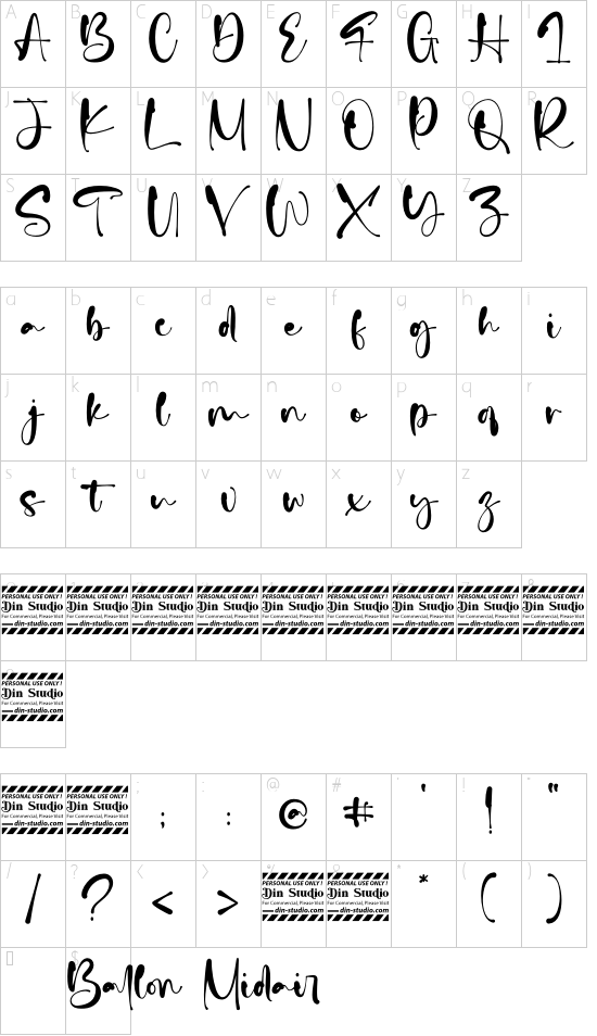 Ballon Midair personal use font character map