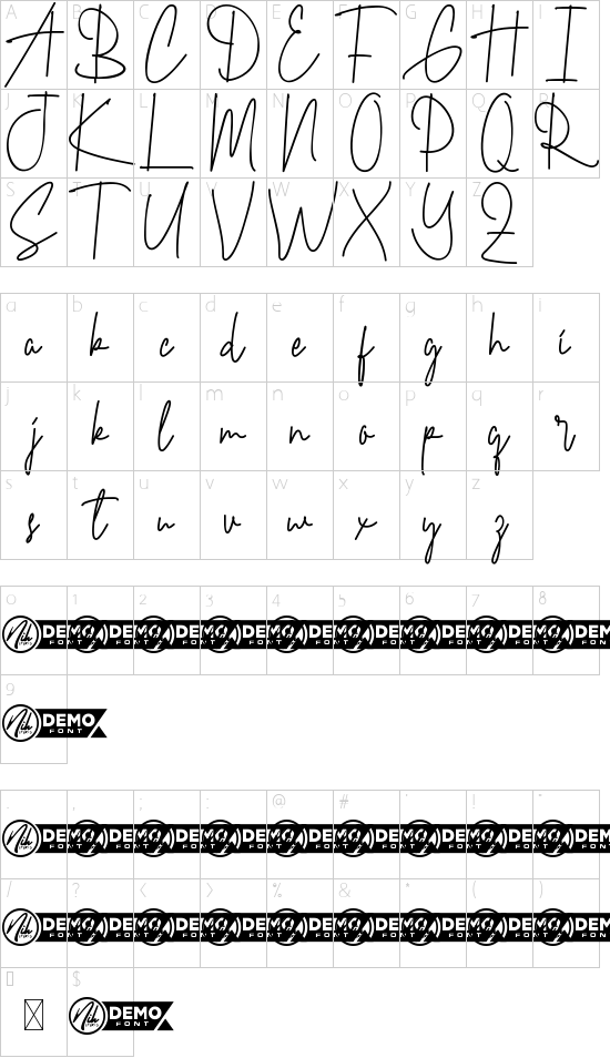 Big Spring Demo font character map