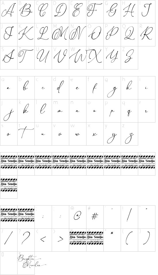 Brighter Miracles Personal Use font character map