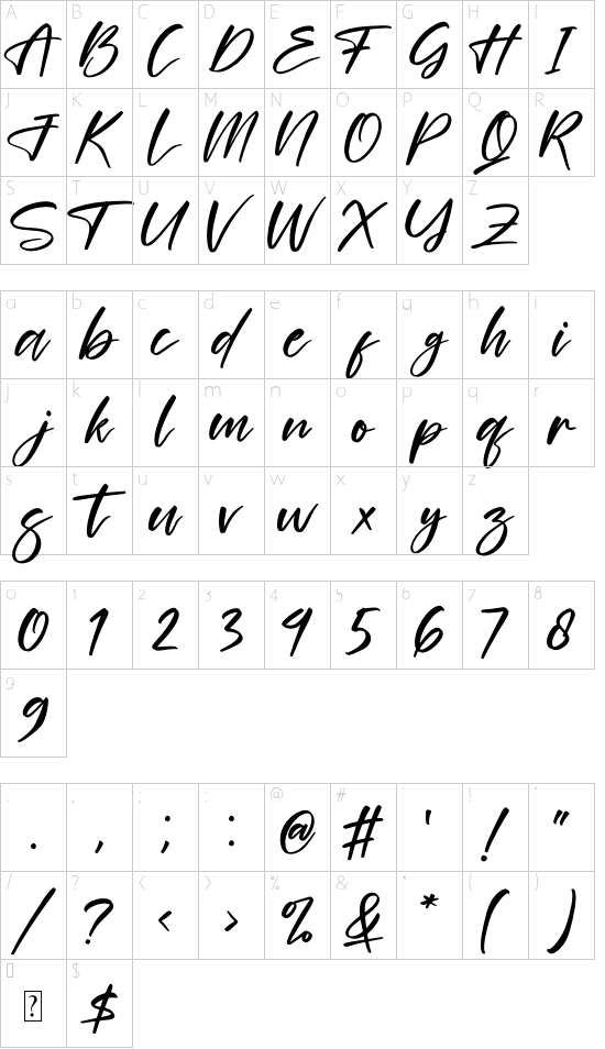 Britany Lovely font character map