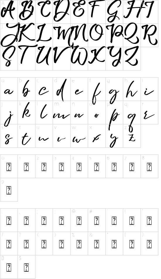 Bunton Island font character map