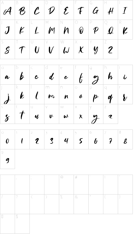 Butter Notes font character map