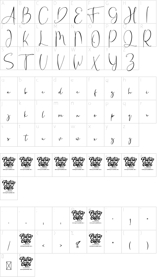Fanish Signature font character map