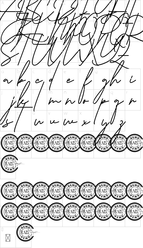 Hackney Bird Demo font character map