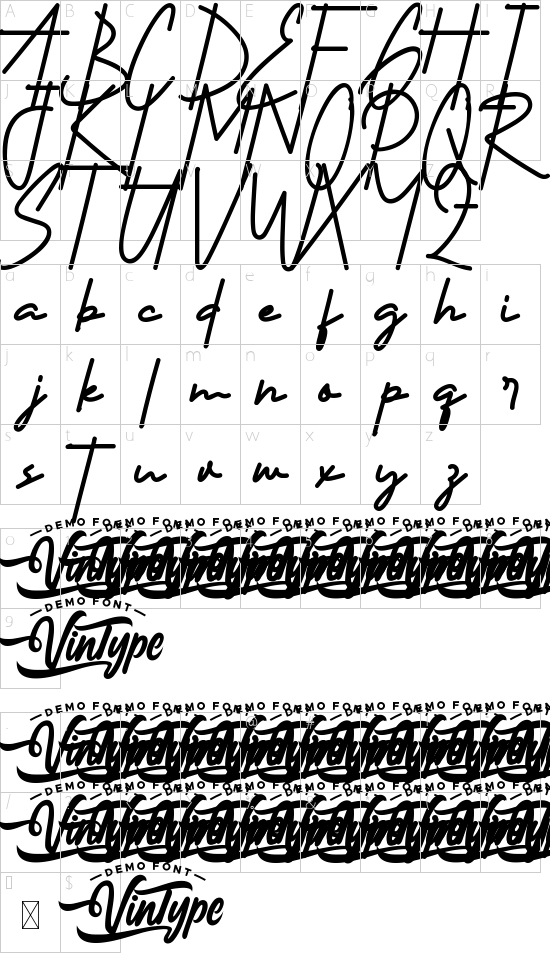 Holiday Dream Demo Script font character map