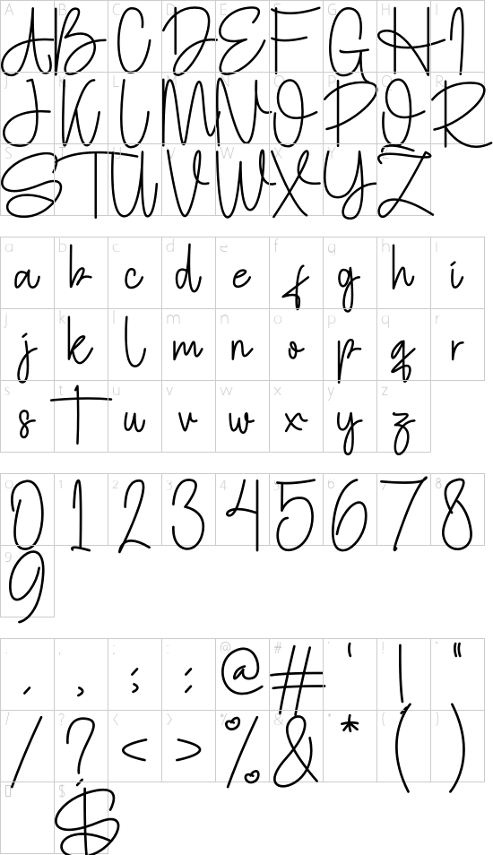 Hotamie font character map