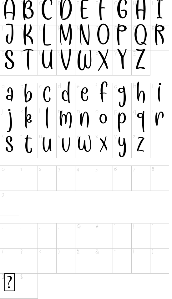 Meringue Demo font character map