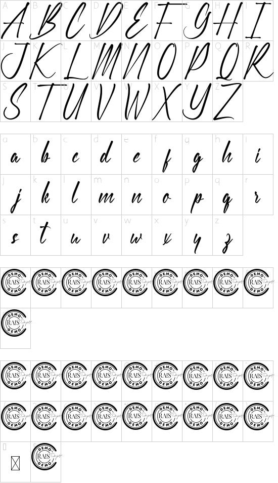 Reiley Demo font character map
