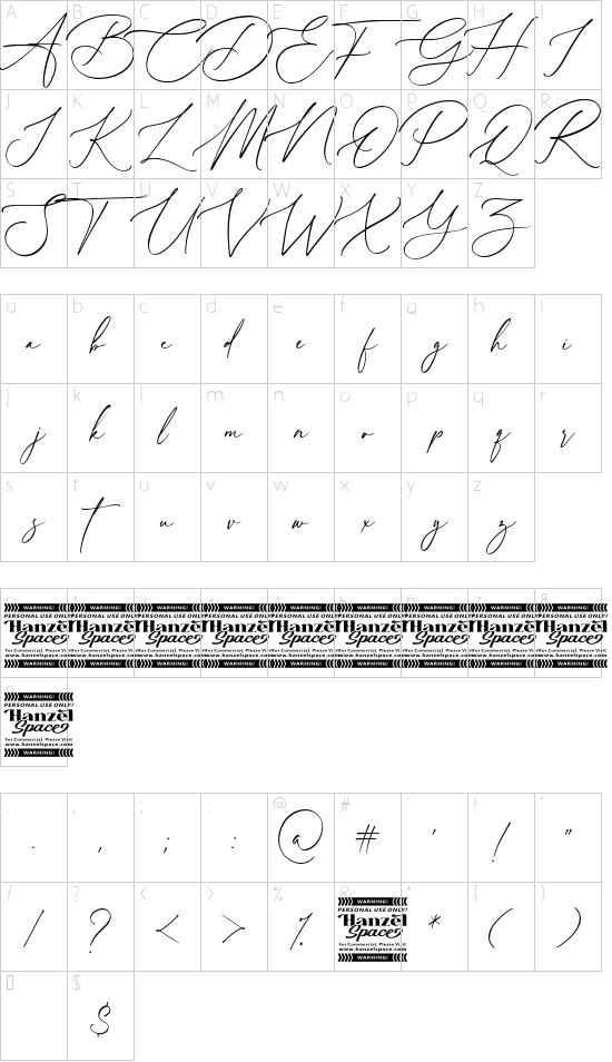 Rellington font character map