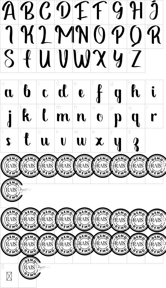 Riberio Demo Script font character map