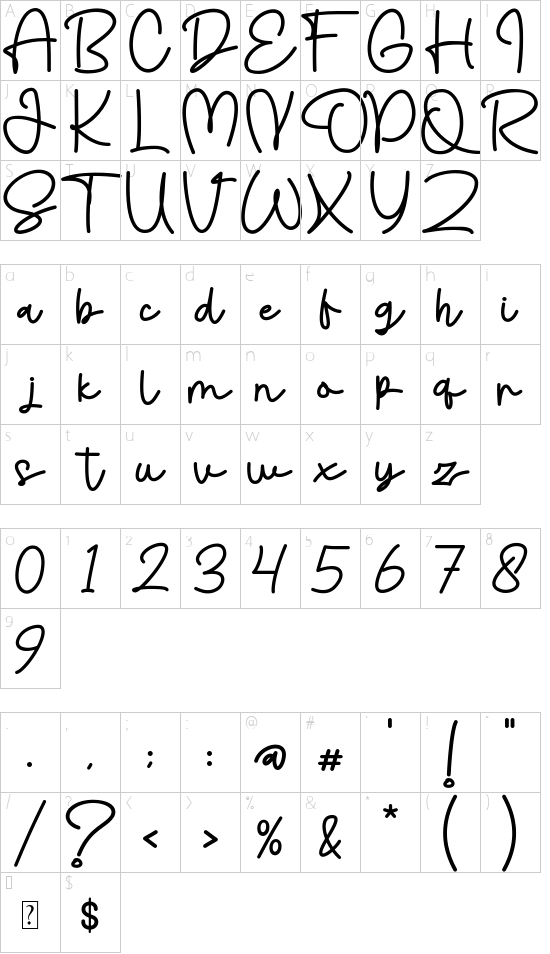 Sasteria font character map