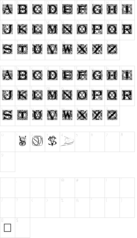 Varah font character map