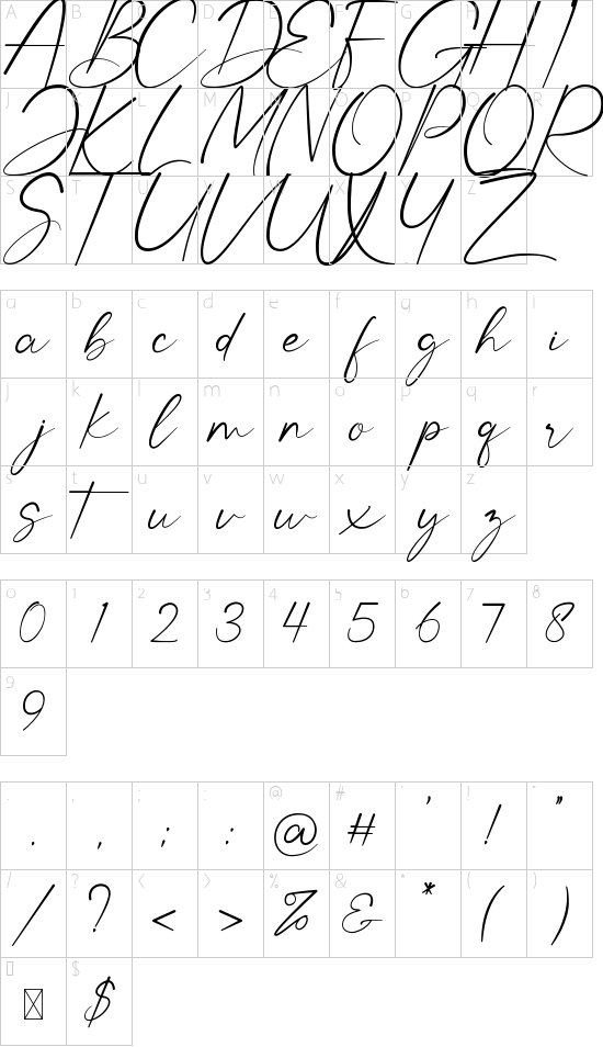 Summer Queen font character map