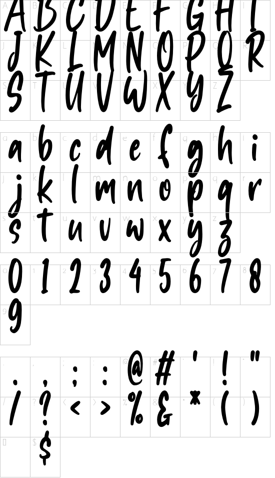 Wasabi Taste font character map