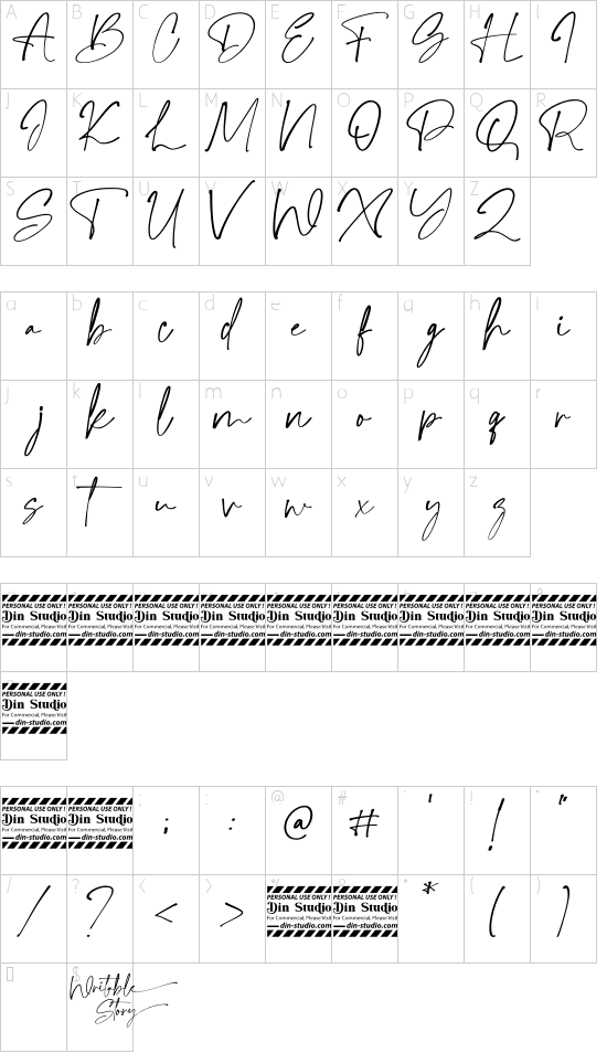 Writable Story Personal Use font character map