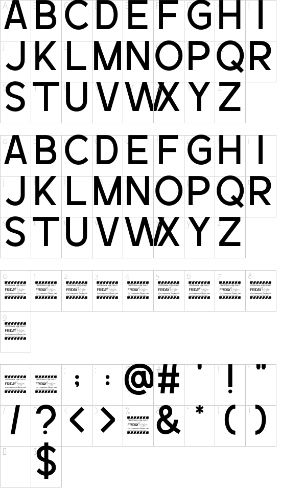 BIREVA REGULER font character map