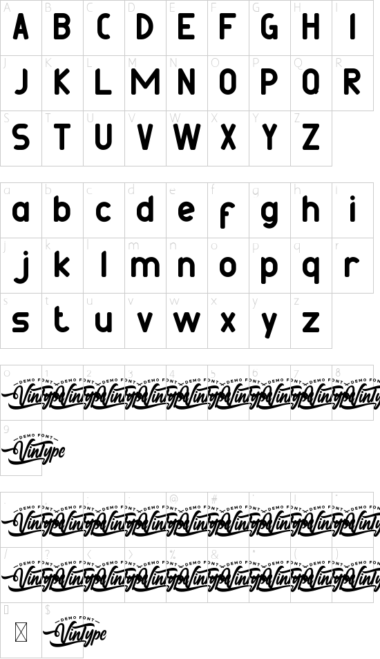 Play And Learn Demo font character map