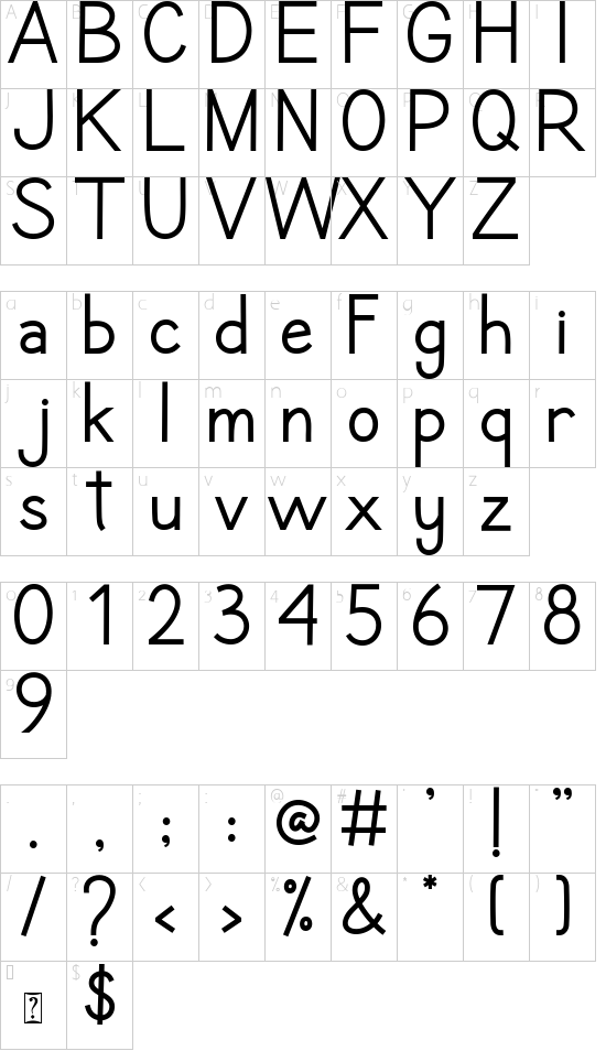 Romance Sans font character map