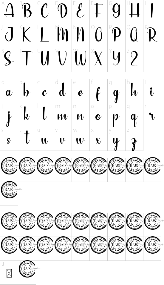 Blushful Demo font character map