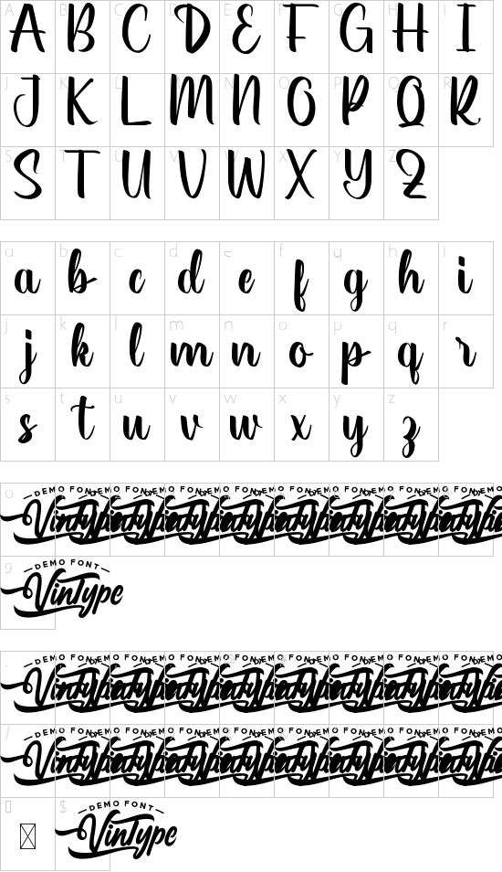 Candy Nougat Demo font character map