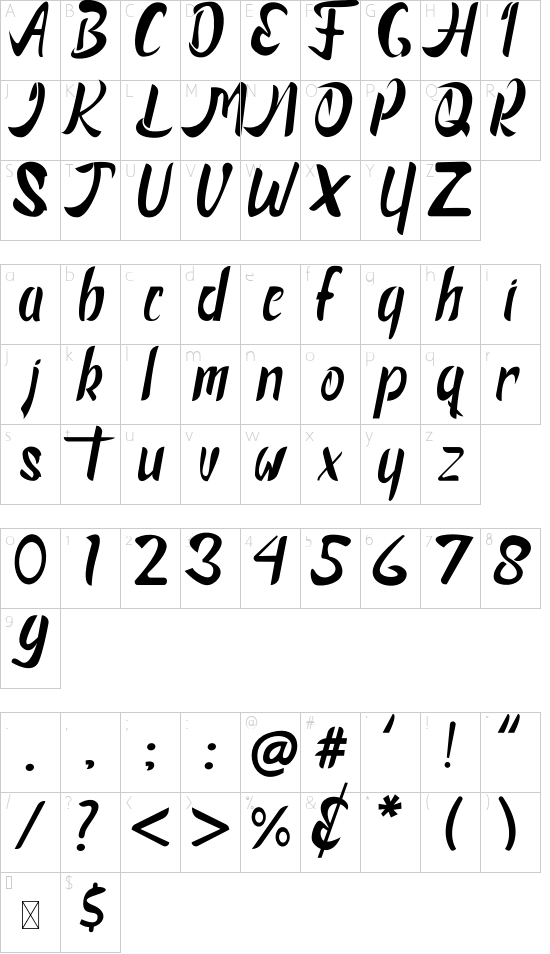 Financialy font character map