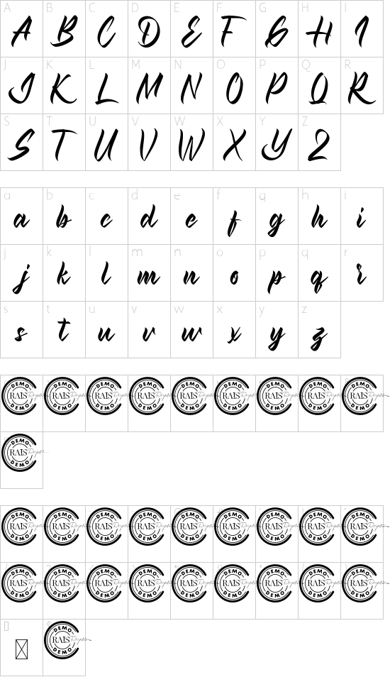 Marysville Demo font character map