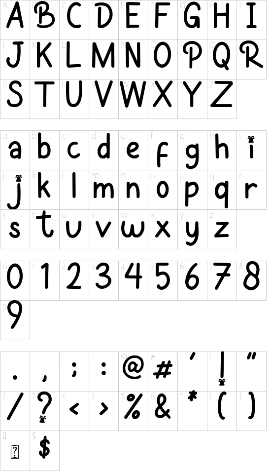 Pattia font character map