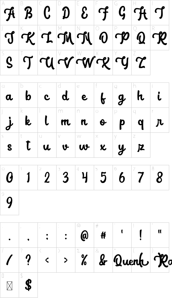 Quenn RachaellDemo font character map