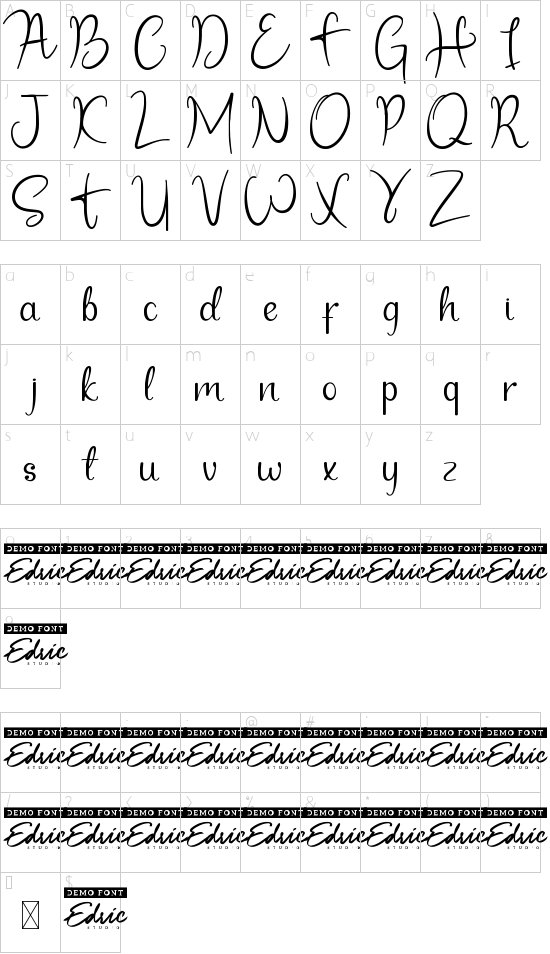 Sandrani Demo font character map